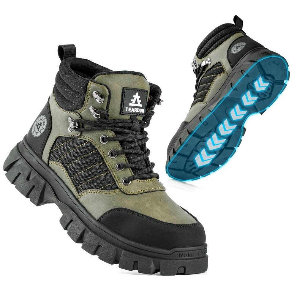 Men's Steel Toe Work Boots Waterproof Non-Slip Safety Shoes Lightweight